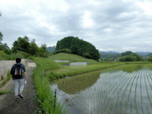 桧前川に架かる橋付近から高松塚壁画館へ