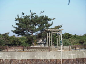 社護神稲荷大明神付近から望む対岸の鳥居（伊勢市有滝町）