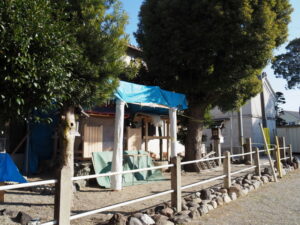 新しい社殿が建てられる八幡神社（伊勢市神社港）