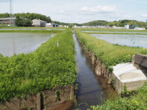 玉城町岡村と玉川の境界を流れる水路