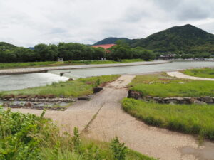 荒れた五十鈴川の左岸河川敷（可動堰付近）