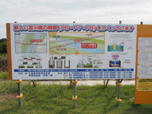 宮川橋架替工事 P6、P7、P8橋脚の工事説明板