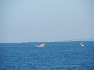 二見浦に浮かぶ多数の漁船